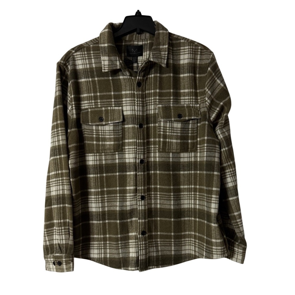 NWT Magaschoni Mens Long Sleeve Wool Blend Heavy Plaid Button Shirt‎ Size 2XL